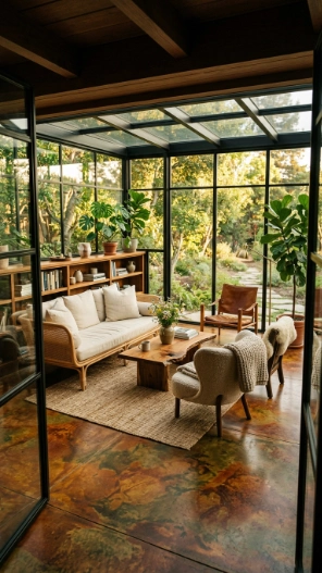 Stained concrete sunroom floor ideas on a budget with designer modern look