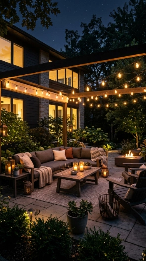 Backyard makeover ideas with outdoor lighting