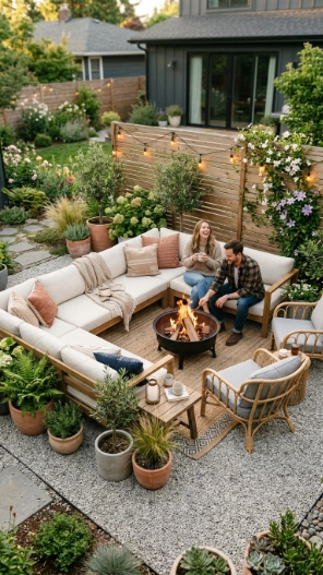 Backyard makeover ideas with gravel patio