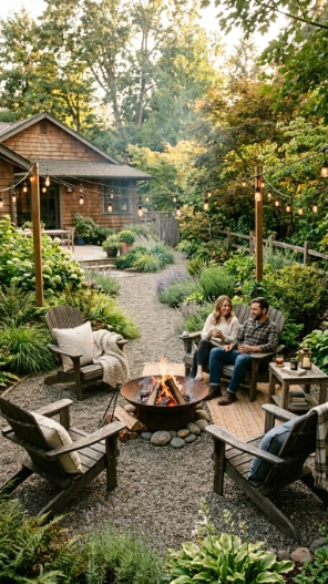 Backyard seating area ideas with gravel patio
