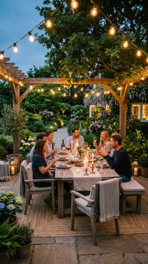 Backyard seating area ideas with outdoor dining setup
