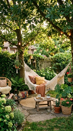 Cozy backyard ideas with relaxing hammock setup