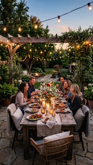 Cozy backyard ideas with outdoor dining setup
