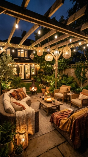 Cozy backyard ideas with lantern lighting