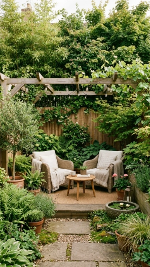 Cozy backyard ideas with privacy greenery