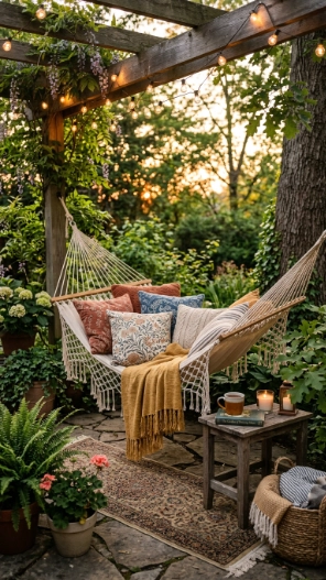 DIY backyard ideas with hammock corner