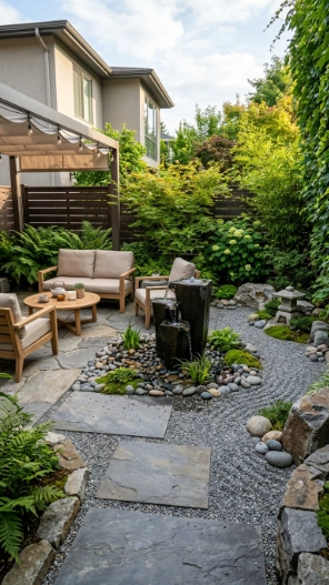 Small backyard ideas with relaxing water feature