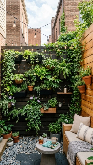Small backyard ideas with modern vertical garden wall