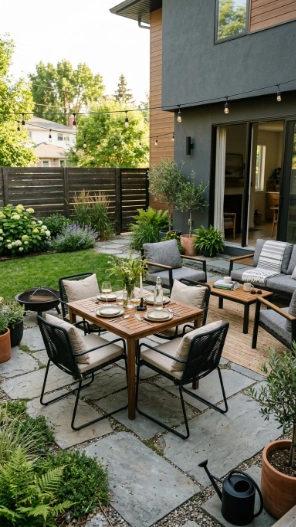 Small backyard patio ideas with modern outdoor decor