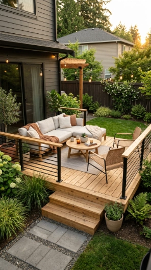 Small backyard ideas with compact floating deck