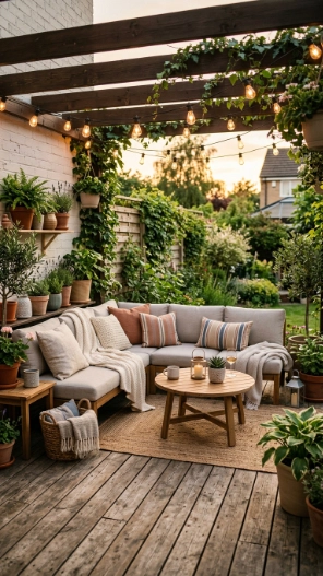 Small backyard patio ideas with cozy seating area