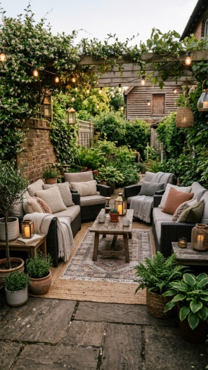 Small backyard patio ideas with outdoor rugs