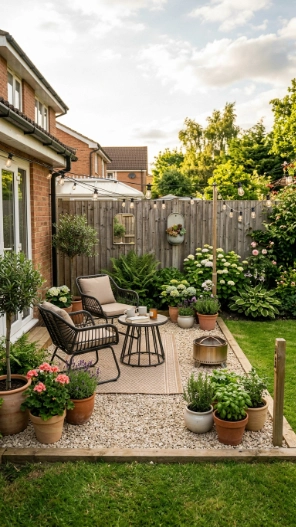Small backyard patio ideas with gravel patio design