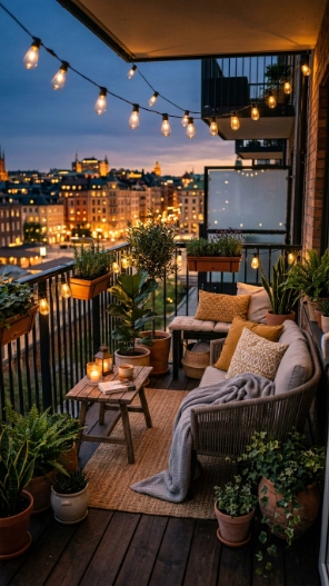 Apartment Patio Ideas with String Lights