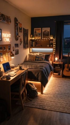 Dorm room ideas for guys with LED lighting