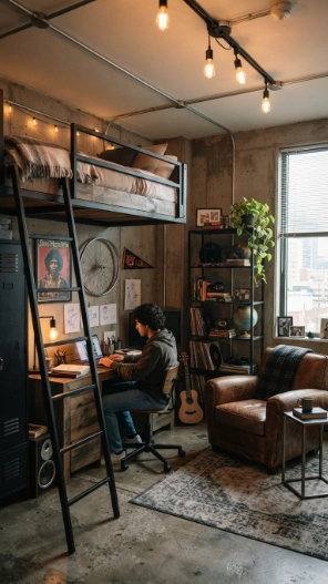 Dorm room ideas for guys with industrial decor