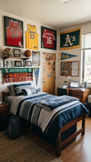 Dorm room ideas for guys with sports-themed decor