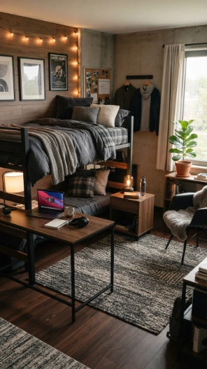 Dorm room ideas for guys in black and gray style
