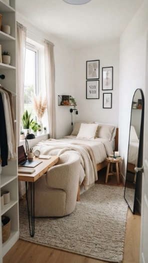 Dorm room ideas for guys featuring a cozy area rug