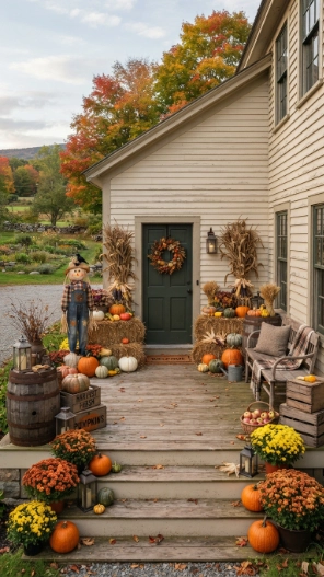 Rustic Front Doors Fall Porch Decorating Ideas