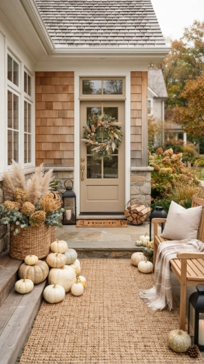 Neutral Front Doors Fall Porch Decorating Ideas