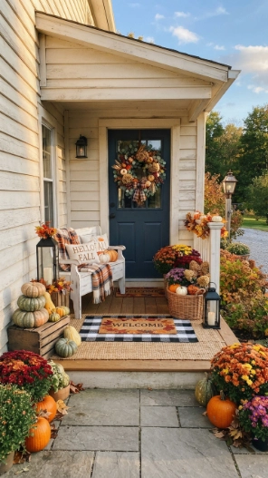 Front Doors Fall Porch Decorating Ideas for small porches