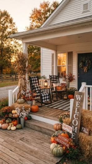 Farmhouse Front Doors Fall Porch Decorating Ideas