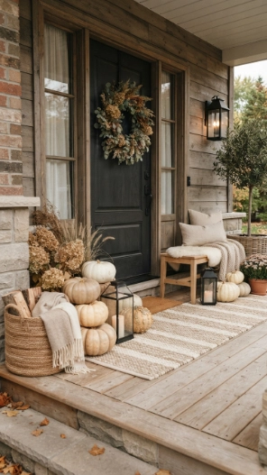 Modern Fall Porch Decor Ideas with a neutral color palette