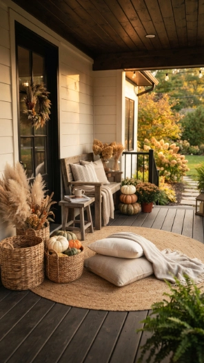 Modern Fall Porch Decor Ideas with natural textures