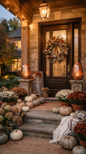 Modern Fall Porch Decor Ideas for fall through Thanksgiving