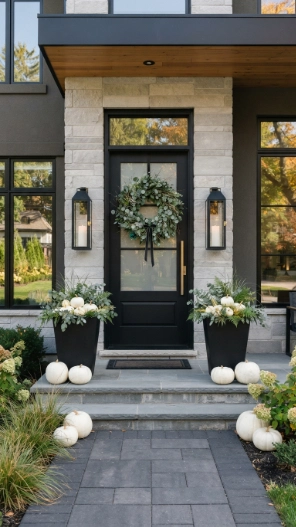Modern Fall Porch Decor Ideas with a minimalist front door display