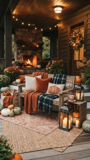 Outdoor Fall Porch Decor Ideas with cozy textures