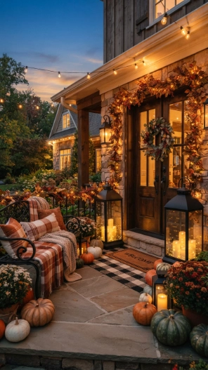 Outdoor Fall Porch Decor Ideas with lanterns