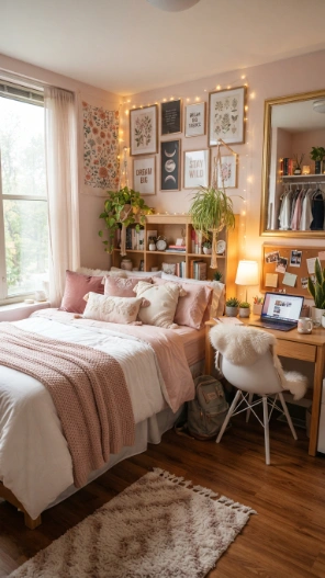 Pink dorm room ideas for a cozy college space