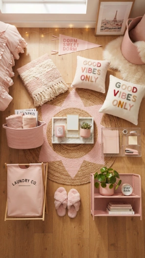 Pink dorm room accessories