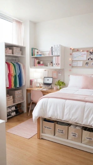 Pink dorm room organization ideas