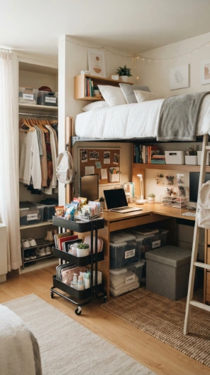 Pink dorm room storage ideas