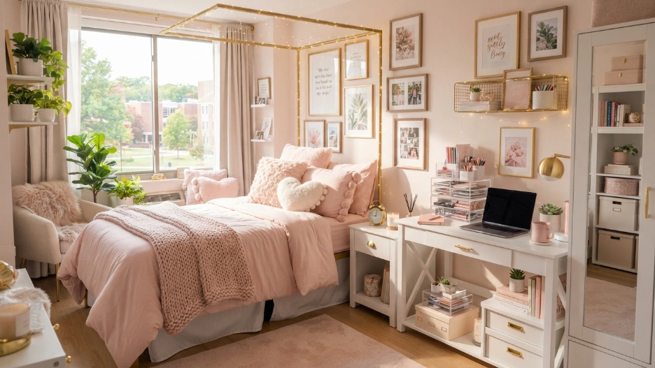 Pink Dorm Room Ideas with cozy blush decor and stylish college bedroom inspiration