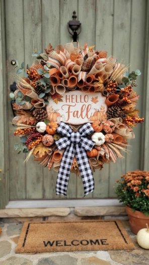 Personalized Fall Mesh Wreaths DIY Ideas