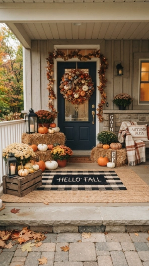 Fall Mesh Wreaths DIY Ideas with matching porch decor