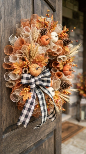 Fall Mesh Wreaths DIY Ideas with pumpkins
