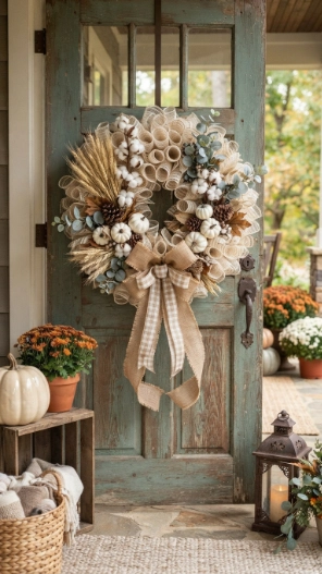 Farmhouse Fall Mesh Wreaths DIY Ideas