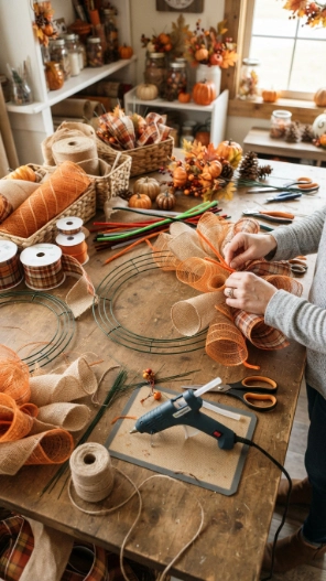 Beginner Fall Mesh Wreaths DIY Ideas