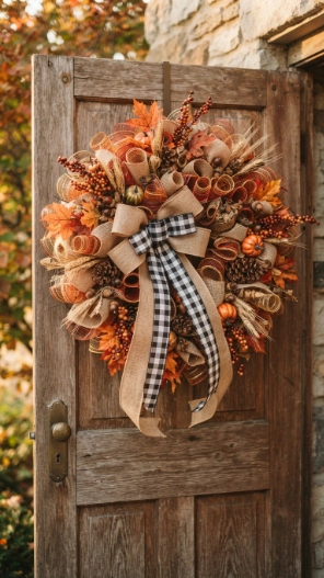 Fall Mesh Wreaths DIY Ideas with burlap ribbon