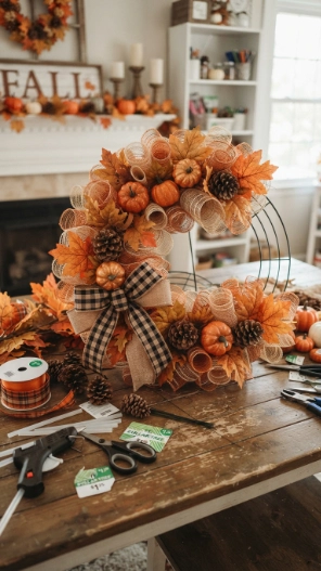 Budget Fall Mesh Wreaths DIY Ideas
