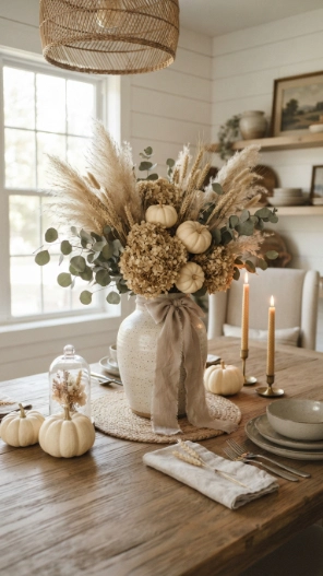 Neutral Fall Table Decorations Centerpieces Ideas