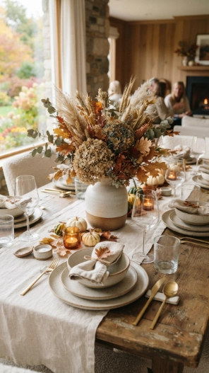 Fall Table Decorations Ideas with dried flowers