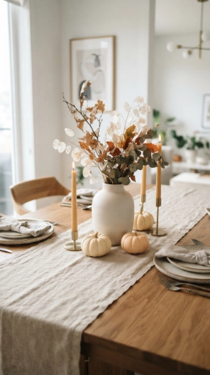 Simple Fall Table Decorations Ideas with a centerpiece