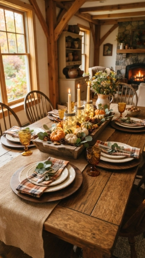 Rustic Fall Table Decorations Ideas for a farmhouse tablescape