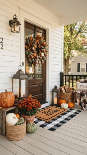 Fall Wreaths for Front Door with matching porch decor